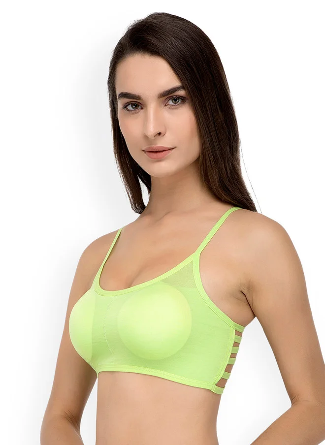 ليس اند مي  Laceandme Lime Green Solid Non-Wired Lightly Padded Styled Back Bralette Bra 4434
